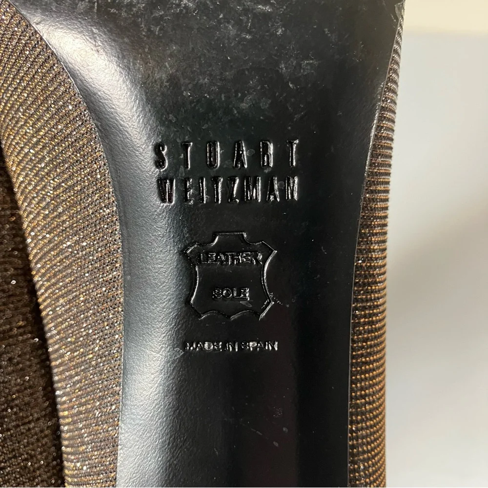 Stuart Weitzman Pyrite Nocturn Glitter Bowover Peep Toe Pumps size 7.5